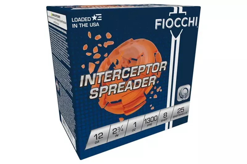 Fiocchi 12 Gauge 2-3/4 Inch 1 Oz 8 Shot Interceptor Spreader 25/Box - Hunt Gear Supply